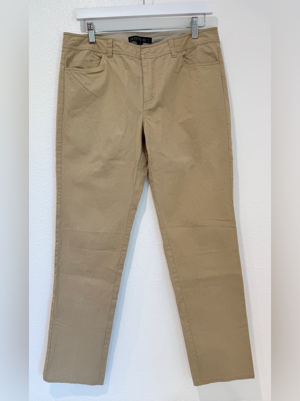 Lafayette 148 New York Tan Shimmer Stretch Cotton Chino Pants Sparkle Straight 6
